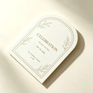 Minimalist Gold Floral Line Arch Shaped Textured Paper Invite Custom for Wedding Invitation Card