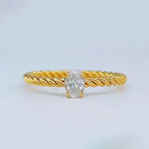 Minimalist Star Ray Oval Cut Simple 4 Prong Oval 18K Yellow Gold Lab Grown Diamond Engagement Ring for Women