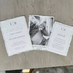 Minimalist Wedding Invitation Template Modern Photo Invite Suite Elegant Rsvp Card Handmade Cotton Rag Deckle Edge Paper Print