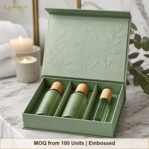 Mint Green Embossed Magnetic Closure Rigid Box Gift Packaging Box for Spa Skincare & Hair Care Set