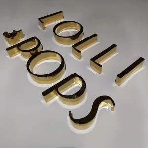 Mirror Gold Color Stainless Steel 3D Metal Alphabet Sign with Customizable Logo for Home & Mall Use