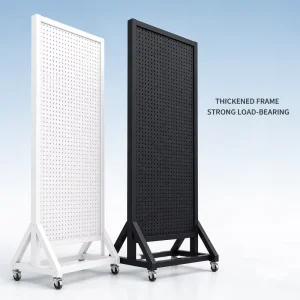 Mobile Pegboard Display Stand Rolling Pegboard Rack with Casters Freestanding Merchandising Display Panel for Retail Store