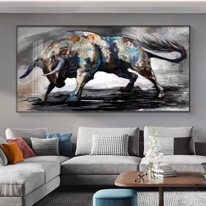 Modern Abstract Animal Bull Oil Print Canvas Digital Printing Eco Friendly UV Proof Frame High Resolution Wall Art for Living