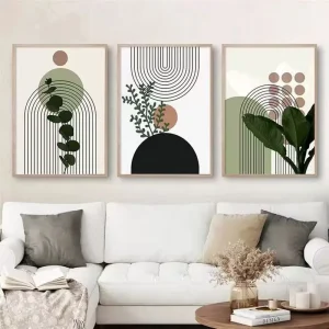 Modern Abstract Geometry Canvas Painting Nordic Green Plant Morandi Poster Oil Medium Wall Art Digital Printed Frame Decoration
