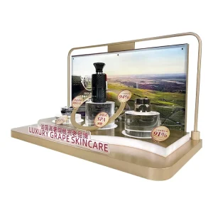 Modern Acrylic Customizable Cosmetic Skincare & Perfume Display Stand LED Lights for Eco Friendly Brand Stores