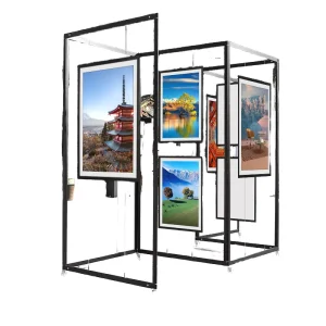 Modern Foldable Metal 5-Shelves Octagonal Prism Calligraphy Exhibition Board Kindergarten Art Display Stand Screen Painting
