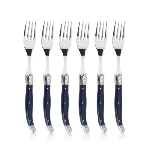 Modern French Style Laguiole Fork 6 Piece Stainless Steel Cutlery Set Mirror Elegant Dessert Fruit Fork Gift Box Giveaways