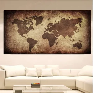 Modern Hand made World Map Canvas Painting Poster Print Wall Photography Background Living Room Home Decor Unframed