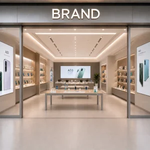 Modern Heavy Duty Custom Wooden Display Showcase Counter for Smartphone Showroom
