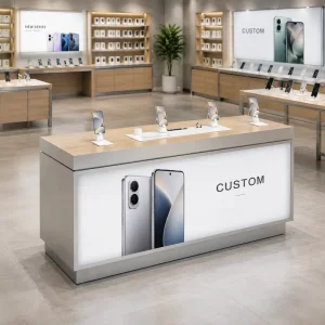 Modern Heavy Duty Mobile Phone Display Showcase Counter with LED Lightbox Anti Theft for Flagship Retail Display