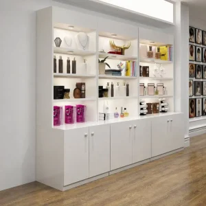 Modern LED Lighting Beauty Product Display Case Floor Standing Cosmetics Perfume Jewellery Storage Cabinet for Salon Store