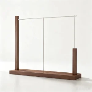 Modern Laminate Wood Grain Garment Stand with Heavy Base and Stainless Steel Pole for Women’s Boutique