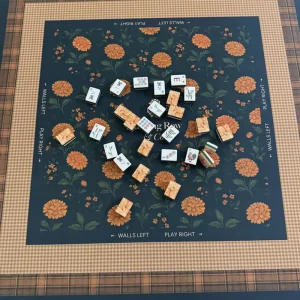 Modern Luxury 33.5″ Navy Floral and Plaid Mahjong Mat Waterproof Non Slip Table Cover for Family and Indoor Play