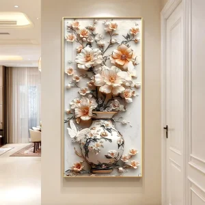Modern Luxury Flowers Poster Design Digital Printed Crystal Porcelain Framed Wall Art Paintings for Home Hotel Interior Decor