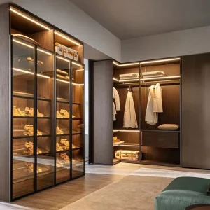 Modern Luxury L Shaped Corner Walk in Closet with Glass Door Modular Design for Bedroom Hospital & Dining Use