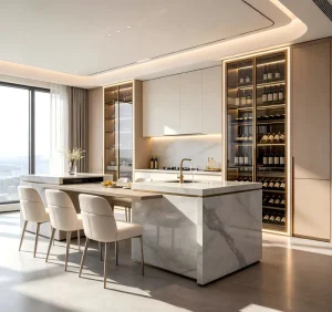 Modern Minimalism Solid Wood Glass Display LED Lighting Large Capacity Wine Cabinet Bar Living Room Furniture