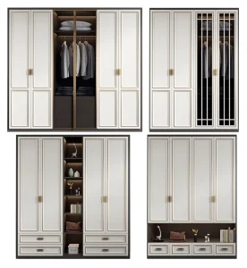Modern Minimalist Whole House Custom White Glass Wardrobe Multi Zone Storage Hanging Shelves Shoe Rack With Gray Rug Greenery