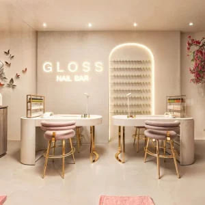 Modern Nail Salon Station Design Custom Manicure Table & Mirror Set One Stop Nail Salon Furniture & Decoration Solution