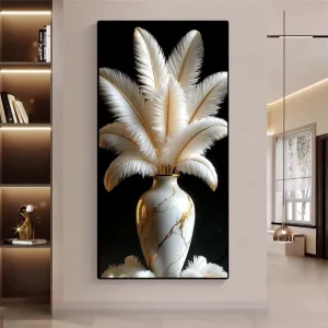 Modern Neutral Feather Vase Glass Hanging Home Decor Factory Still Life Artwork Diamond Inlaid Crystal Porcelain Painting