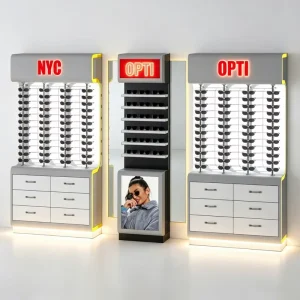 Modern Optical Shop Display Racks Metal and MDF for Eyewear Showcase Cabinet in Retail Stores