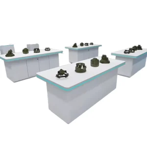 Modern Tech Exhibition Display Counter Luxury LED Lit Showroom Table Boutique Island Pedestal Factory Custom Made Waterproof MDF