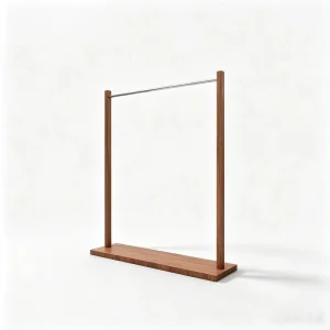 Modern Wood-Finish Clothing Rack with Stainless Steel Hanging Bar for Women’s Boutique Store