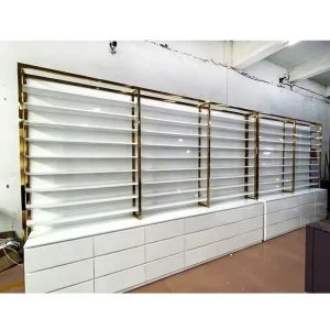 Modern Wood Makeup Stand for Beauty Store Furniture Perfume Shop Interior Design Cosmetics Skincare Glass Display Shelves Retail
