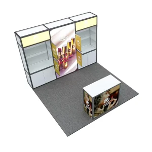 Modular 10ft x 10ft / 3x3m Aluminum Exhibition Booth with Display Racks, Movable