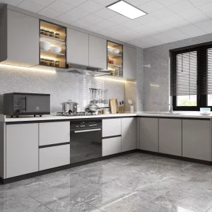 Modular Kitchen Cabinets with Glass Display and Organization