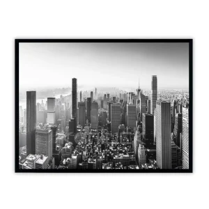 Monochrome Metropolis Modern Watercolor Urban Skyline Panorama Framed Wall Art, 40x50cm