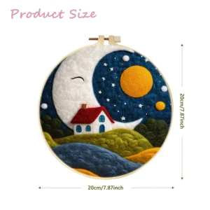 Moon House DIY Wool Needle Felt Painting Kit Landscape Needle Felting Needles with Canvas Support for Adults