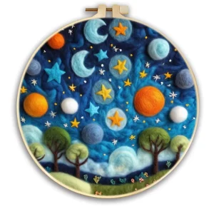 Mountain Moon Pattern Needle Felting Painting Kits for Beginners DIY Wool Needle Felting Starter Kit