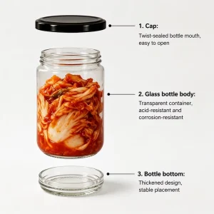 Multi Size Twist Off Lid Glass Preserving Jar Transparent Acid Resistant Glass Container for Pickled Vegetable Kimchi