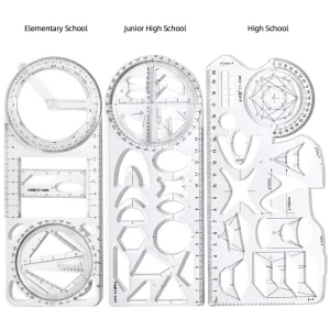 Multifunctional Drawing Template PS Plastic Ruler 21.5×8.5cm 30.5g Non Foldable BY050 for Primary Junior High School Students