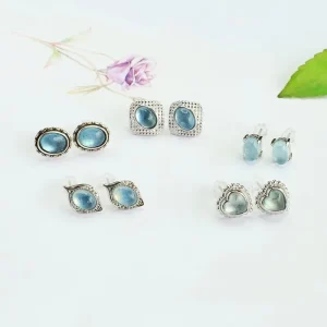 Natural Aquamarine Heart Crystal Stud Earrings