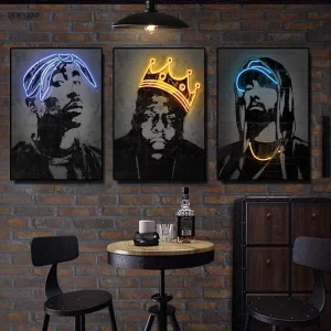 Neon Popular Rapper Star Posters Hip Hop Singers Figure Art Wooden Framed Painting Fashion Canvas Print Wall Art