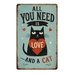 New Antique Style Black Cat Wall Decor for Pet Clinic Custom Vintage Cat Plaque Retro Metal Tin Signs for Home Shop