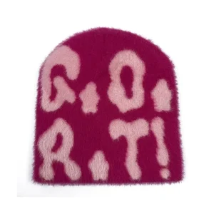 New Arrival Designer Hand Embroidery Beanie Hats Warm Mohair Jacquard Winter Knitted Skull Cap Mohair Unisex Beanie
