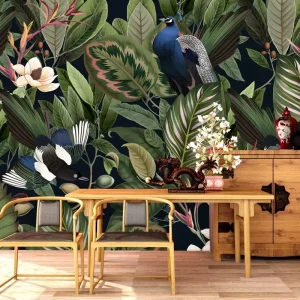 New Design 3d Wallpaper Mysterious Jungle Birds and Peacock Wall Murals Living Room Wall Decor Luxury Wall Arts Papier Mural