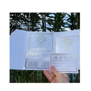 New Design Custom Invitation Card Luxury Acrylic Glass Engagement Invitation Wedding Invitation Card With Velvet Envelope