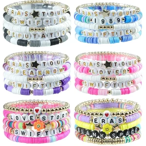 New Design Fashion Colorful Bubble Letter Elastic Stackable Multi layer Beaded Bracelets Women Party Favor Promotion Gift