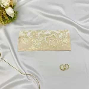 New Designs Cream Paper Wedding Invitation with Floral Pattern Hexagon Shape Foiling Gold Color 21.5×8.7cm