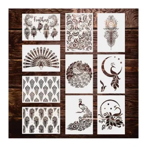 New Painting Template Peacock Pattern Hollow Stencil Wall Painting Stencil Set