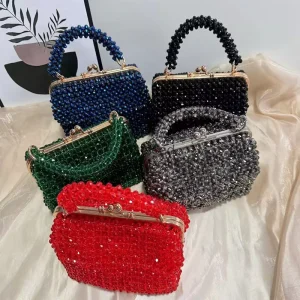 New Product Acrylic Beads Handheld Green Brown Customized Handmade Customized Handmade Bead Bag