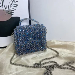 New Product Crystal Bead Handheld Leopard Pattern Customized Handmade Bead Bag Handheld Bag
