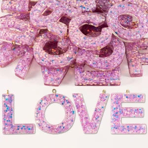 New Product Mixed Glitter 26 English Letters DIY Keychain Pendant Drip Resin Accessories Manufacturer