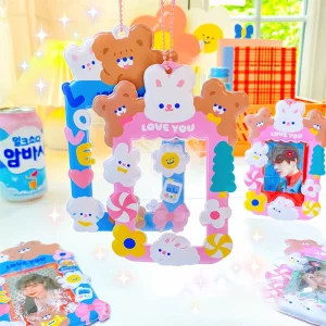 New Products Pink Custom Logo Card Cover Cute Korea Style PVC Student Card Id Cover Case Stars Collect Photocard Holder