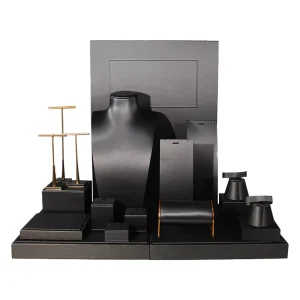 Newly Design Metal Luxury Jewelry Display Set, PU Leather Bust and Stand with Base and Background for Window Cabinet Showcase