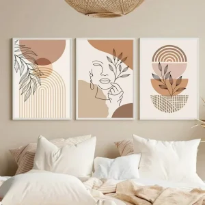 Nordic Green Plant Abstract Geometry Oil Printed Canvas Modern Minimalist Morandi Poster for Wall Art Unframed