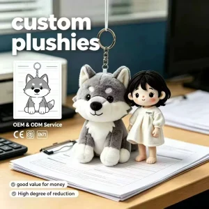 OEM Bulk Custom Plush Keychain Light Grey Wolf Mini Stuffed Pendant Fluffy Animal Bag Charm